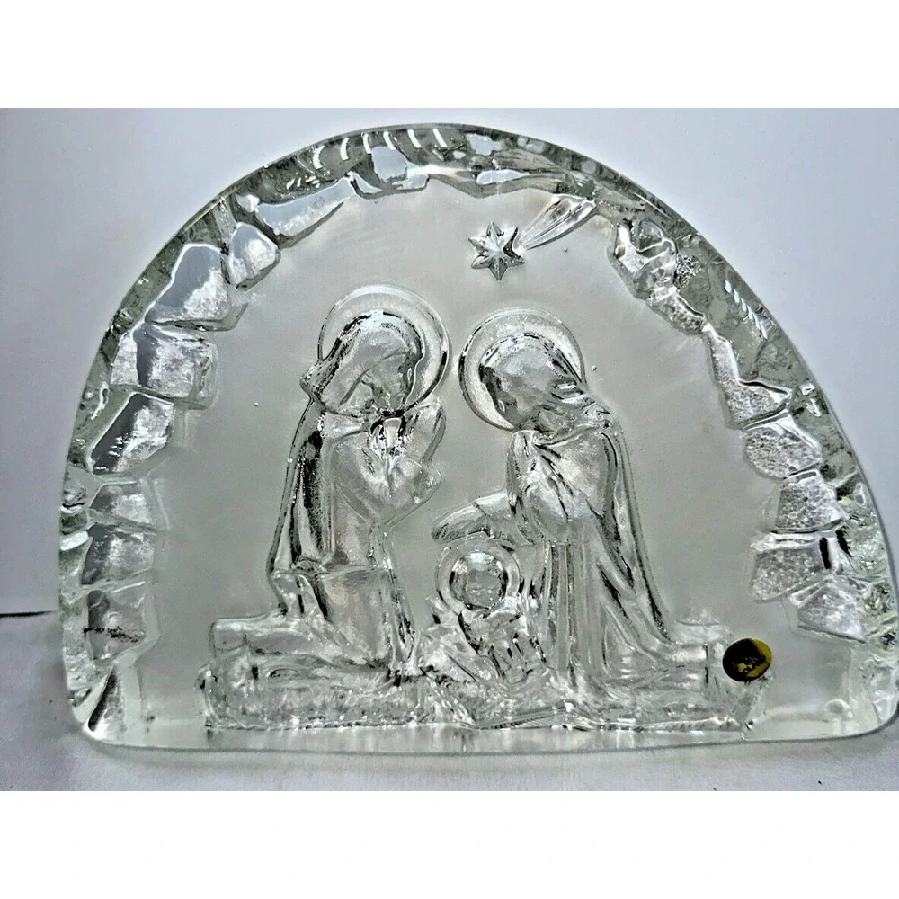 Vintage ZABKOWICE Glass NATIVITY Scene Christmas Holy Family  Poland 8.5